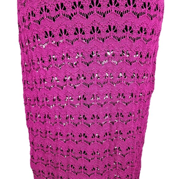 Womens 1X Crochet Halter Midi Bodycon Dress Tie Back In Magenta Sexy Beach - Picture 9 of 11